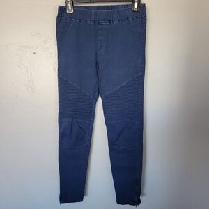 Umgee Women's Large Navy Blue Moto Jeggings Zipper Ankle Denim Leggings Zip